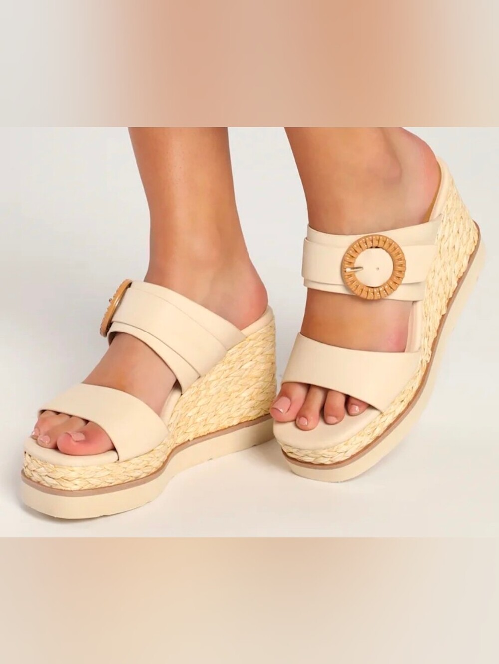 Dolce Vita Neutral Cream Espadrille Wedge Sandals with Rattan Buckle